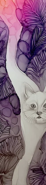 Free abstract cat art bookmarks featuring stretched art of a white cat